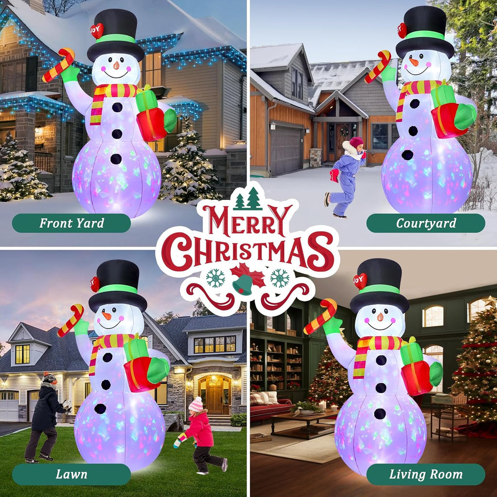 7 FT Christmas Inflatable Snowman Outdoor Decoration, Giant Blow up Snowman Holds Candy and Gift Boxes, Built-in