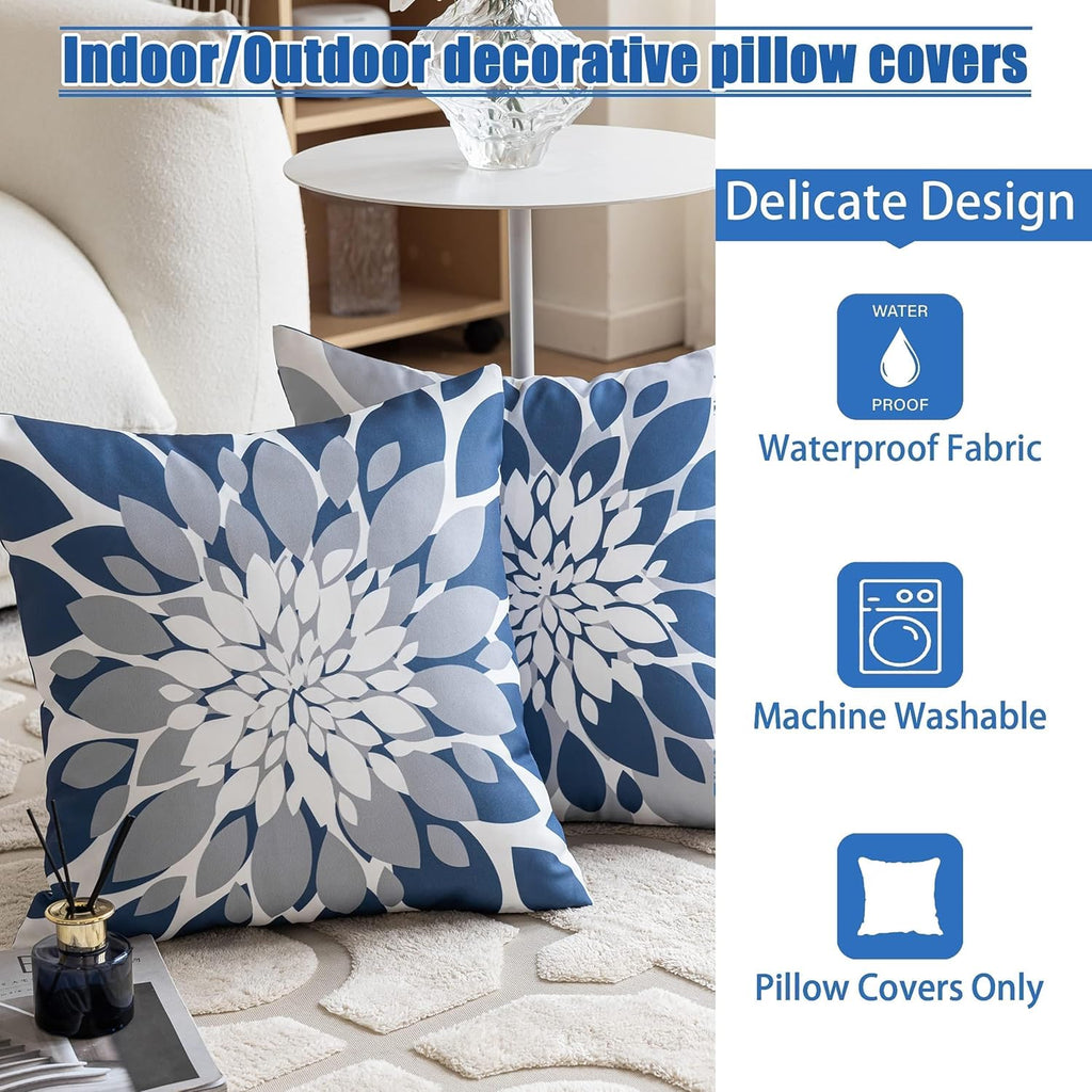 Pack of 4 Outdoor Waterproof Pillow Covers 18x18 Decorative Outdoor Throw Pillows Garden Square Cases, Couch, Tent