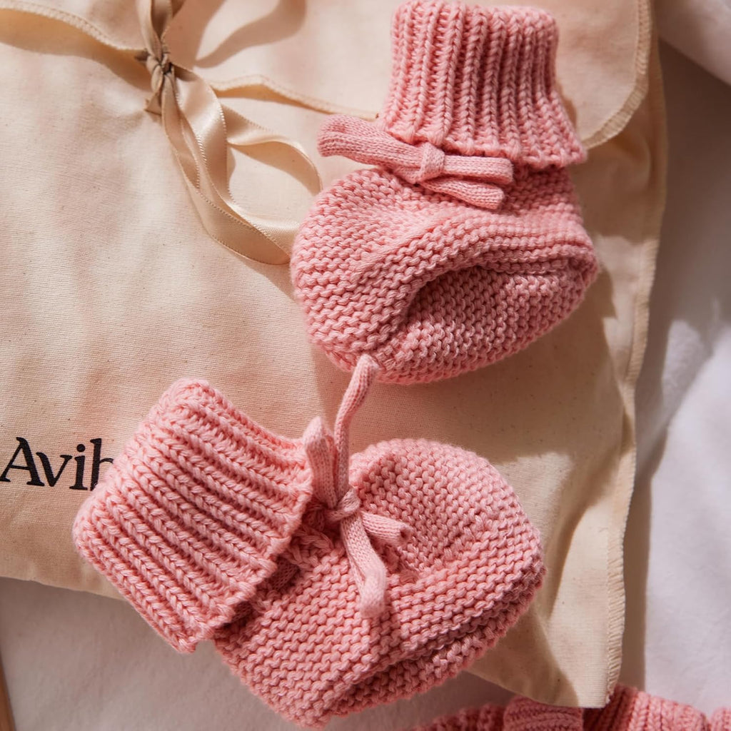 Cotton Newborn Set with Knit Sweater, Hair Band, Booties, Baby Girls