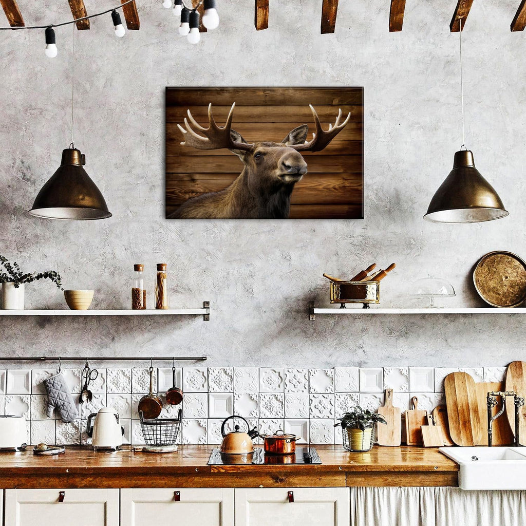 Rustic Deer Wall Art Moose Portrait Canvas Wall Decor Farmhouse Animal Prints Cabin Lodge Decor Woodland Western