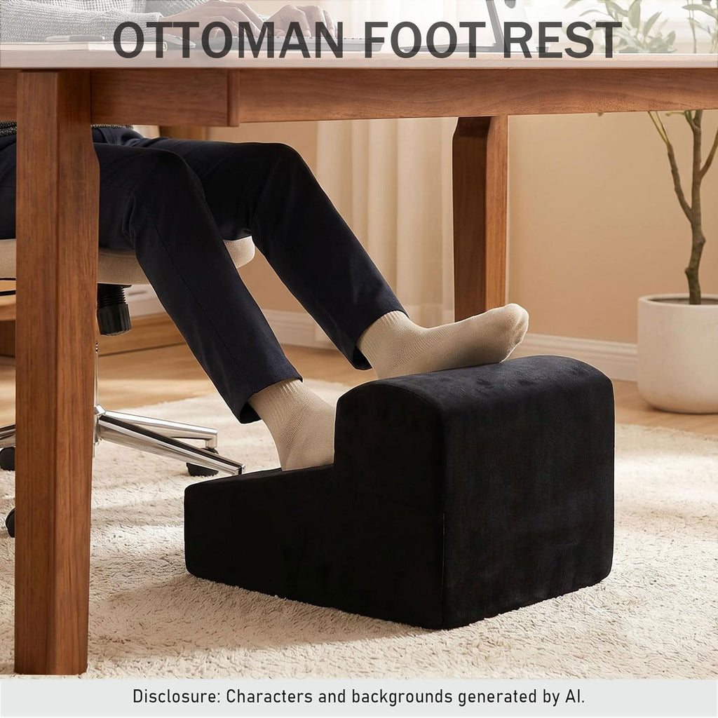 Modern Foam Filled Foot Stool, Soft Lightweight Pouf Ottoman Floor Rest Desk, Small Spaces, (Black)