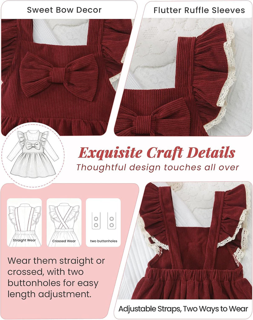 Toddler Baby Girl Corduroy Overall Dress Set Long Sleeve Fall Winter Outfit