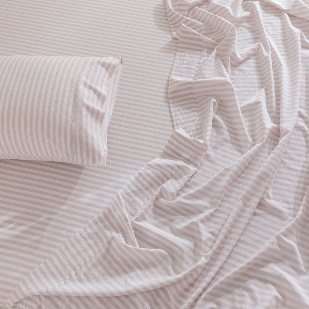 King Washed Cotton Sheet Set, 4-Piece, Linen-Like Stripe