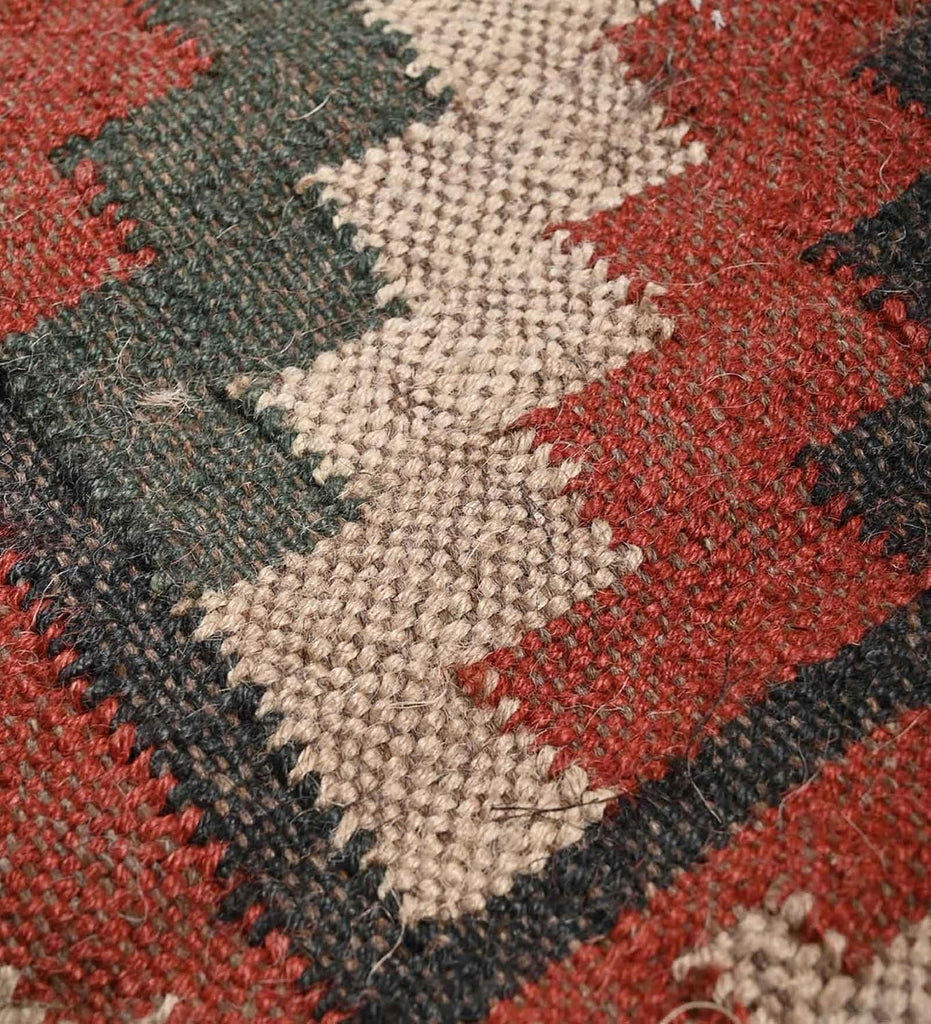 Geometric Kilim Wool Jute Rug - Natural Handwoven Flatweave, Bohemian Southwestern Style, Sustainable and