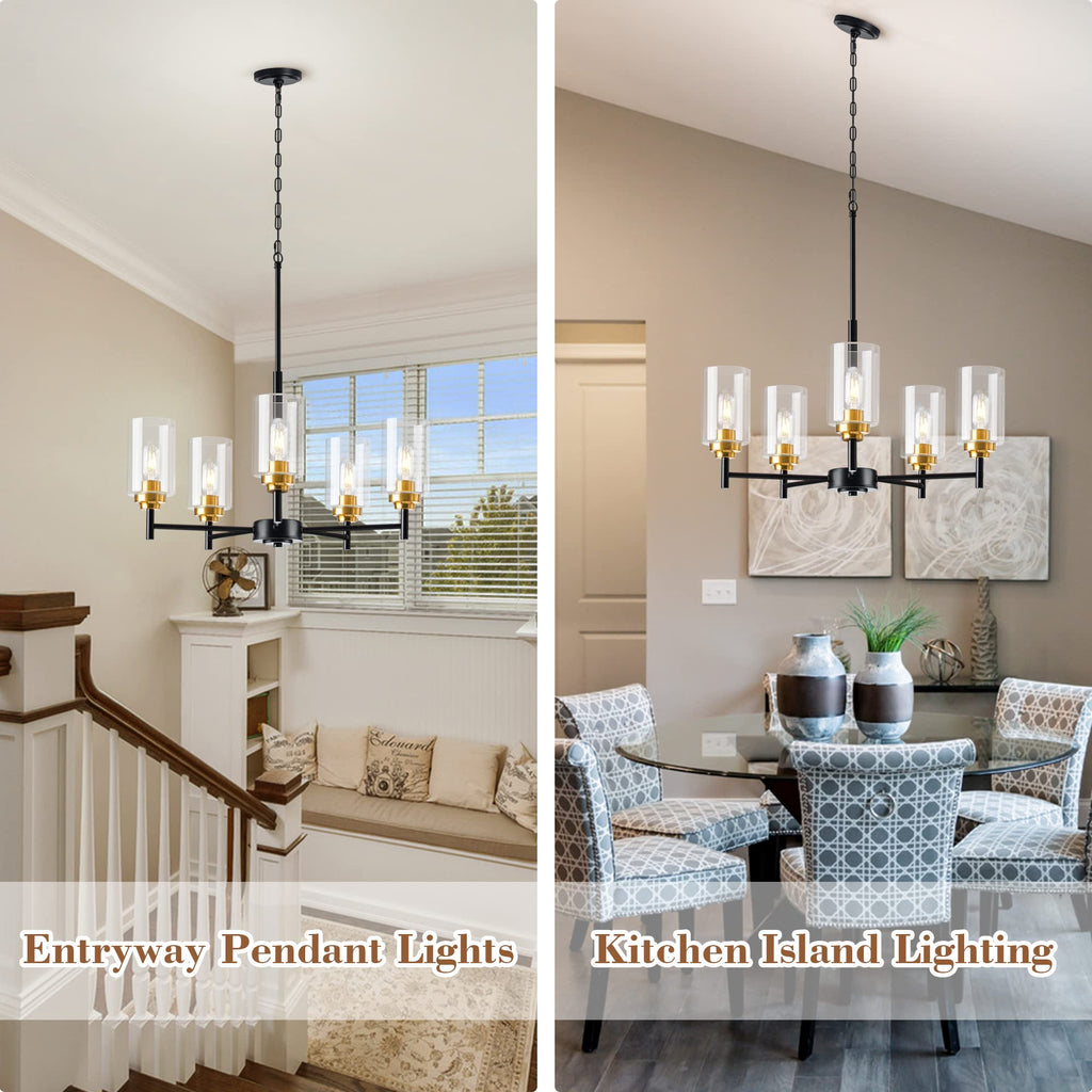 Kitchen Island Lighting Modern Glass Chandelier Black& Gold (5 Lights)