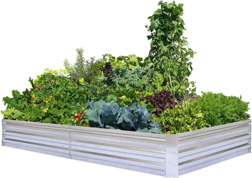 Galvanized Raised Garden Bed 8x4x1ft Single Unit | Above Ground Planter Overlap Panels No-Deform, Anti-Rust