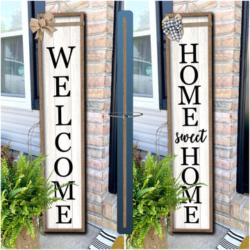 Outdoor Welcome Sign for Front Porch 2 Sided 45"X9" Wood White