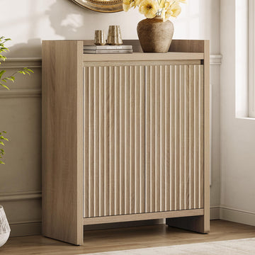 Fluted Shoe Storage Cabinet with Adjustable Shelves