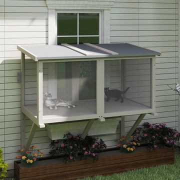 Catio Cat Window Box, Wooden Cat Catio for Indoor Cats, Window Enclosure for Sunbathing, Napping, Overlooking, Keeps