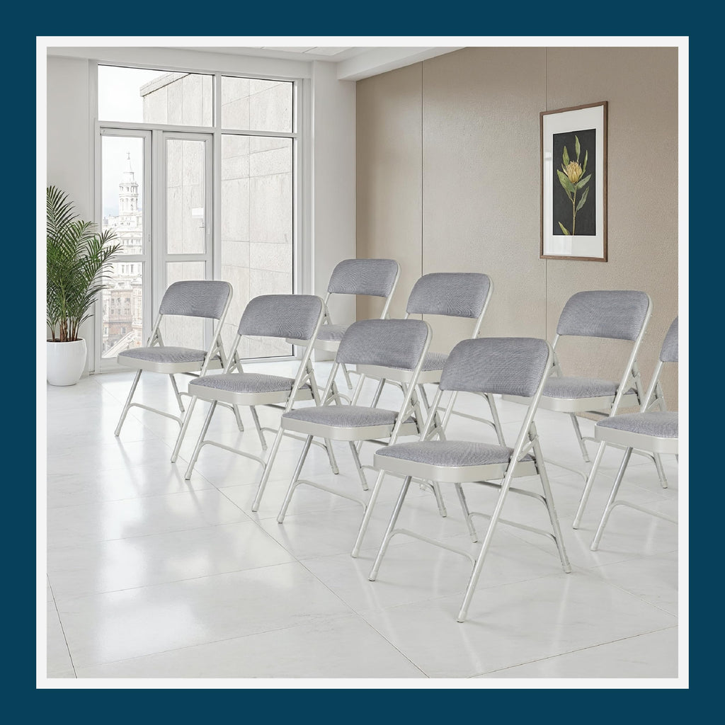 Series Heavy-Duty Premium Fabric Padded Upholstery Double-Hinged Triple-Braced Folding Chairs (4-Pack, Slate