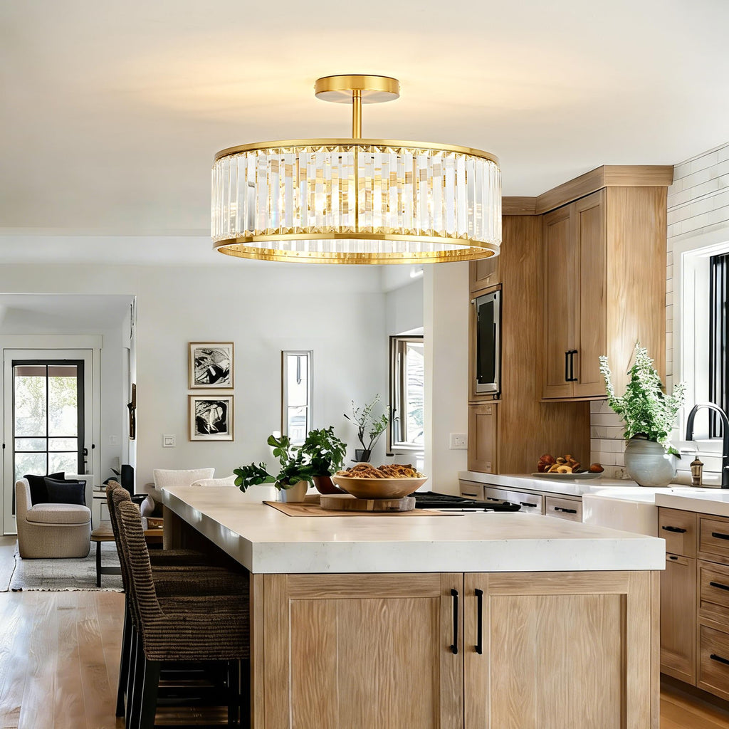 19.7" Modern Crystal Chandeliers Semi Flush Mount Ceiling Light, Large Round Crystal Chandelier Ceiling Lights