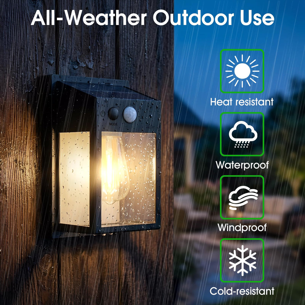 Solar Porch Lights Outdoor 2 Pack, Motion Sensor Solar Wall Lights with 3 Lighting Modes, Dusk to Dawn Waterproof