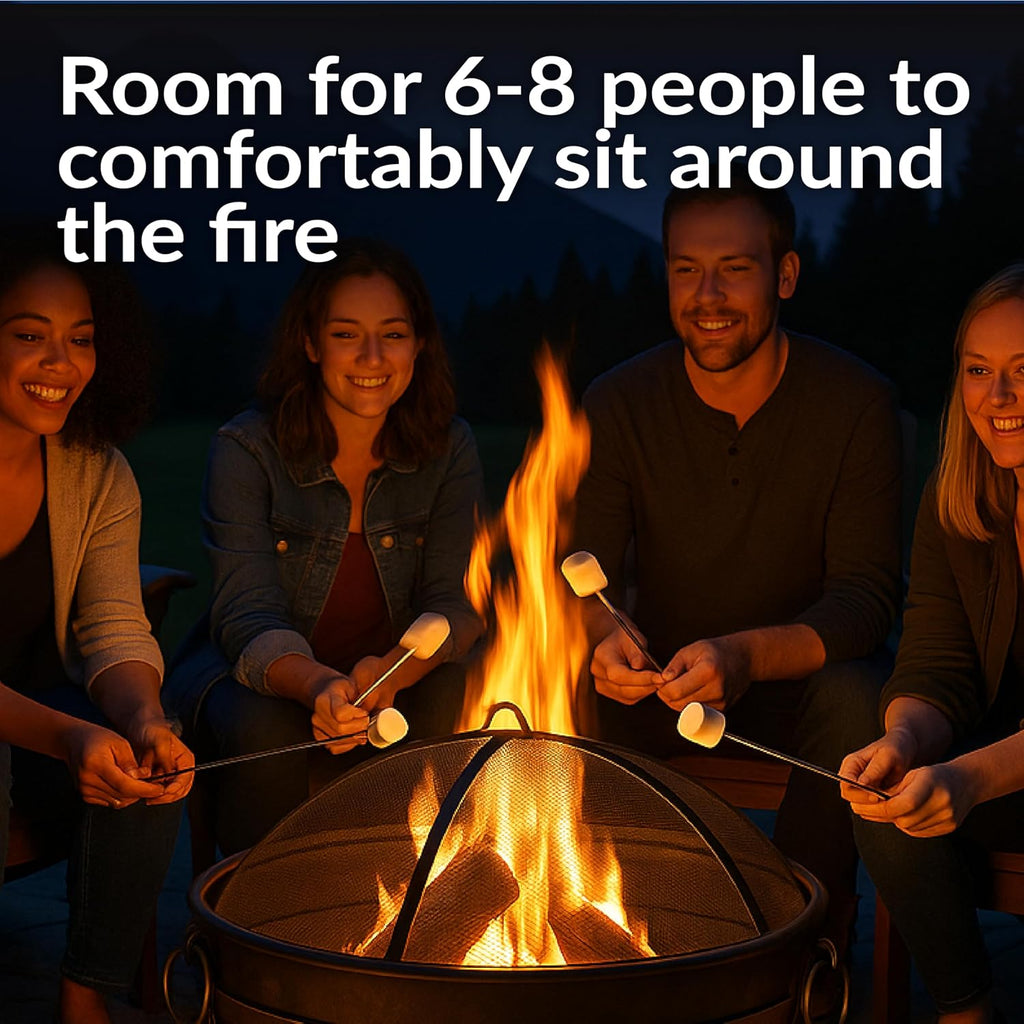 34-Inch Steel Large Fire Pit for Outside - Wood-Burning Fire Pit Bowl for Outdoors with Spark Screen, Log Poker