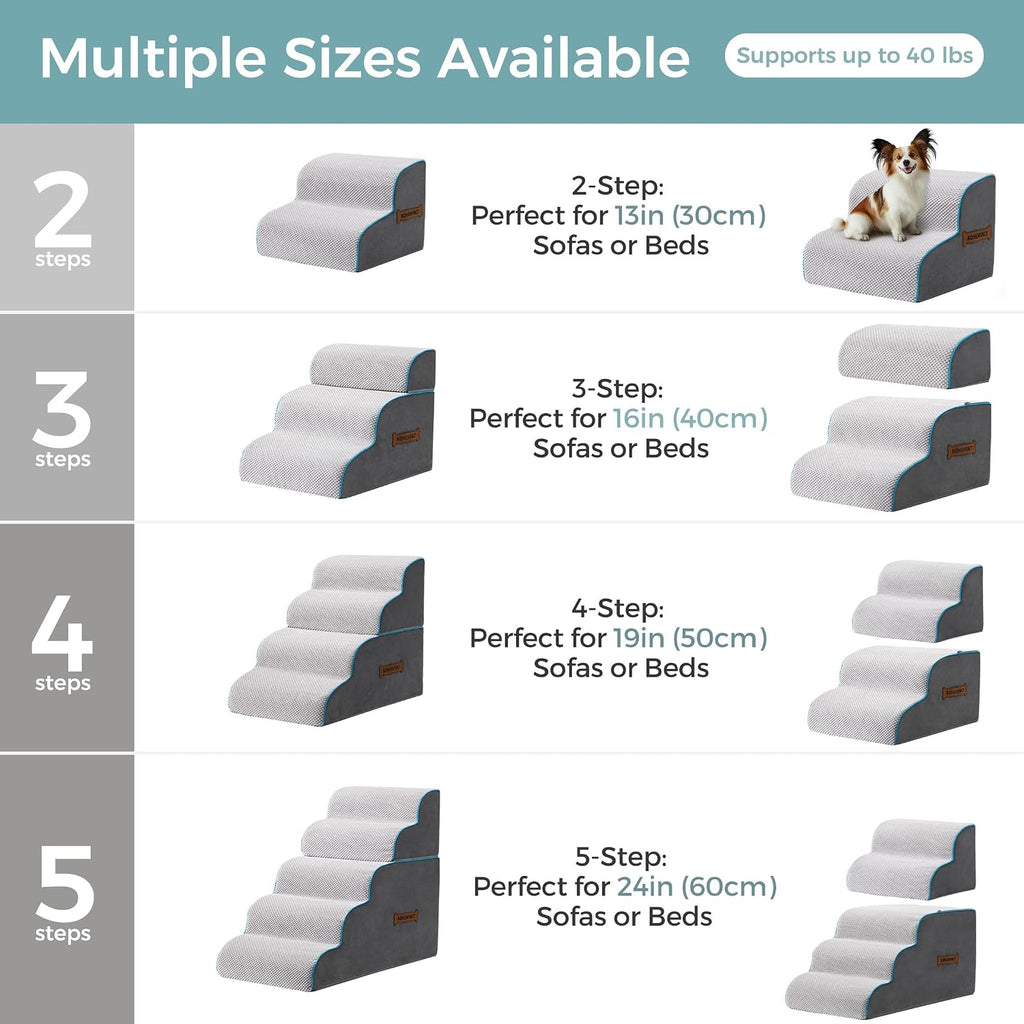 Dog Stairs, Steps and Ramp for High Bed & Sofa, 13-24" H Detachable Pet Stairs for Small Medium Dogs, Sturdy 40D