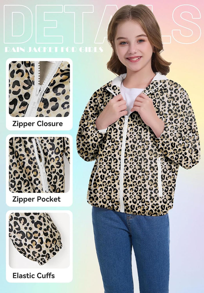 Girls Lightweight Rain Jacket Hooded Water-Resistant Windbreaker
