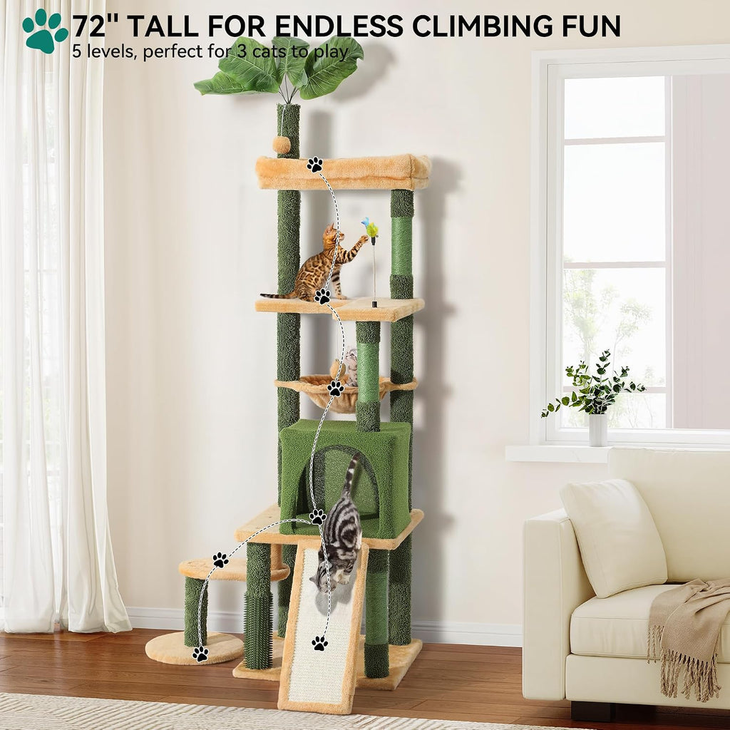 Tall Cat Tree Tower with Leaves for Indoor Cats