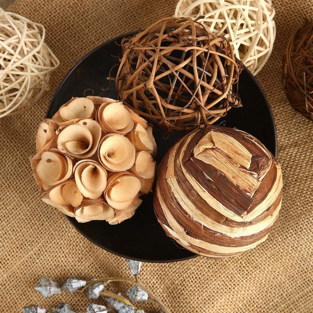 Decorative Bowl & Vase Filler Balls Decor PCS Natural Tone Rattan Wicker Balls Centerpieces Decoration - Set of 6