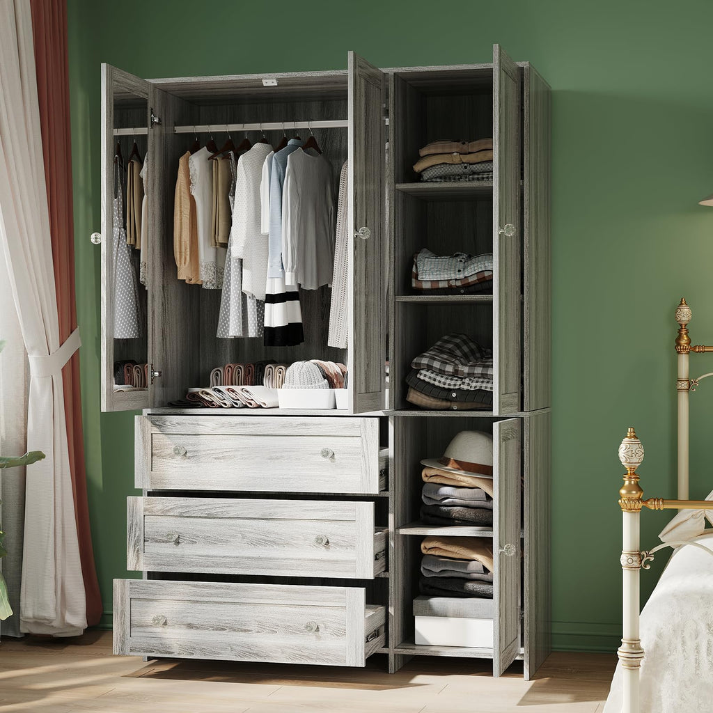 71" Armoire Wardrobe Closet with 3 Drawers and Mirror