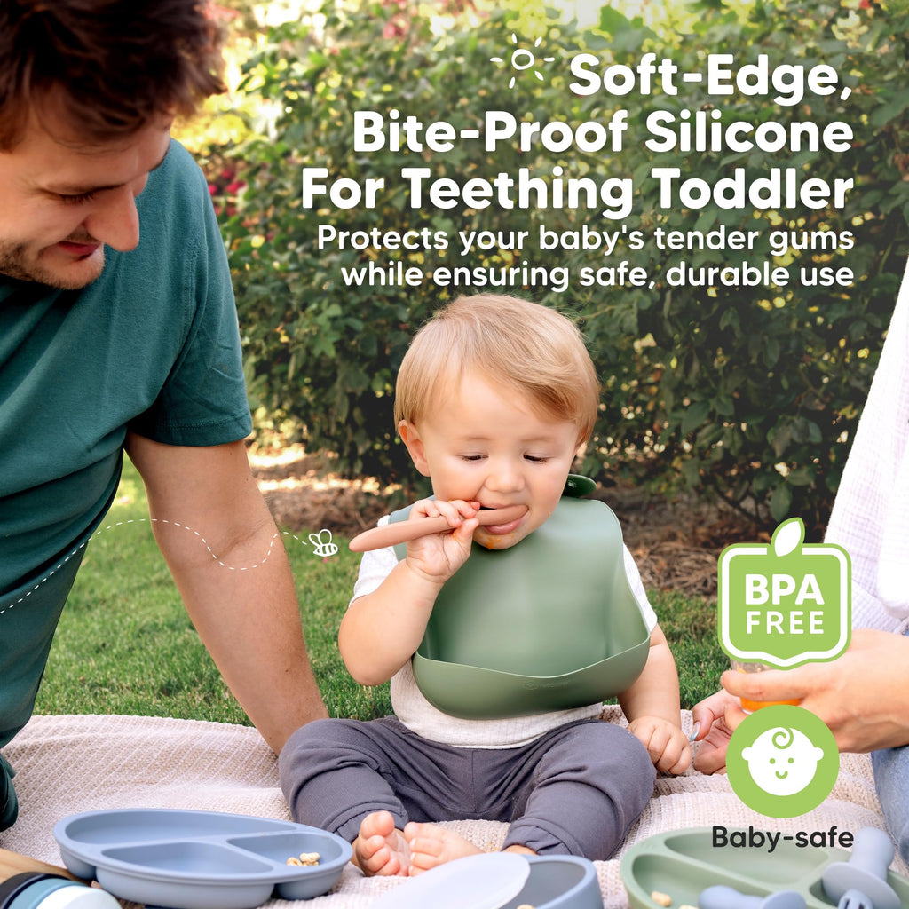Silicone Baby Spoons Self Feeding 6-12 months, 3-Pack, Roseate