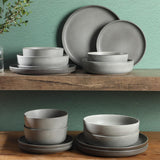 Pasco 16 Piece (Service for 4) Plates and Bowls Double Bowl Reactive Glaze Dishes Stoneware Ceramic Dinnerware Set