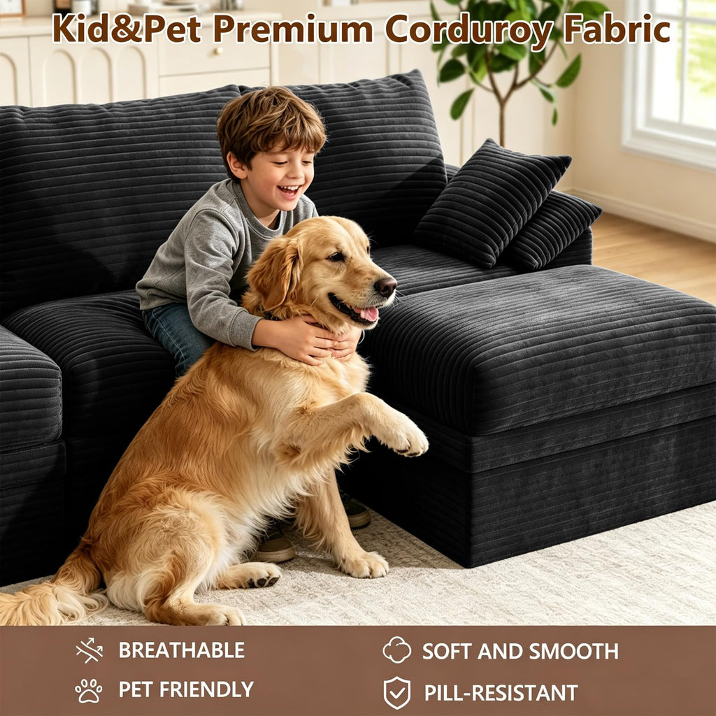 142" Modular Sectional Sofa Boneless Couch with Storage, U-Shape 4 Seat Comfy Modern Couch Sofa with Chaise, 27" Deep