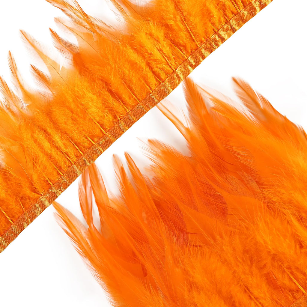 Orange Rooster Feather Fringe Trim 5.9ft 3-5inch Fluffy Feather Trim Fashion Dress Sewing Crafts,Gloves,Feather Shawl