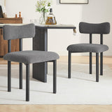 Boucle Dining Chairs Set of 2, Upholstered Kitchen Dinning Room Chair with Curved Backrest and Metal Frame