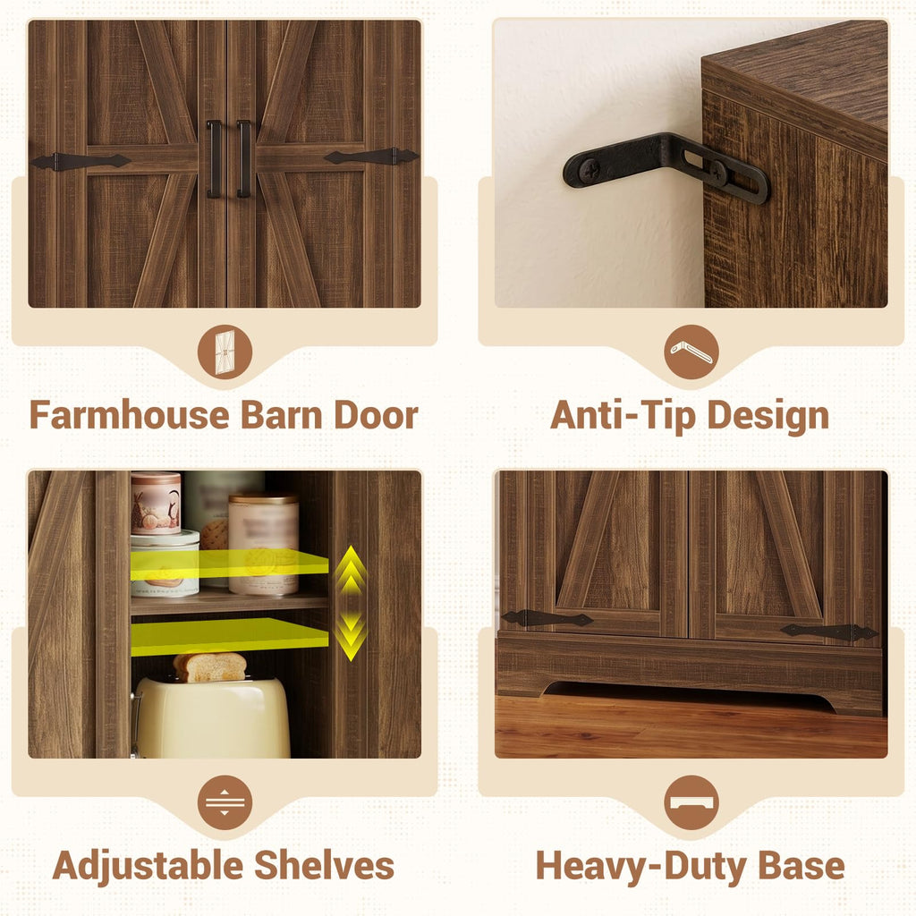 Kitchen Pantry Cabinet with Adjustable Shelves, Weathered Brown