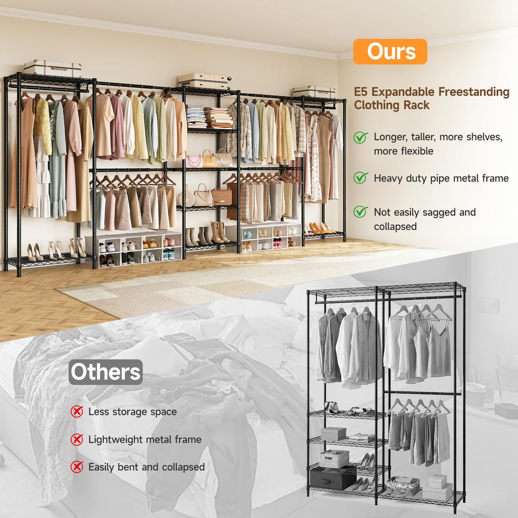 E5 Expandable Heavy Duty Large Freestanding Closet Organizer System
