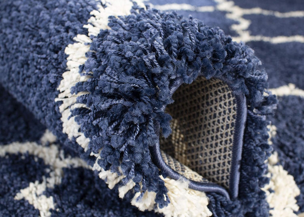 Hudson Shag Accent Rug 2x3, Plush Trellis Navy & Ivory SGH282C