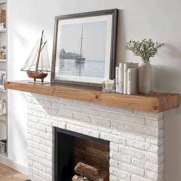 Solid Fireplace Mantel 72 Inch, Rustic Wooden Mantel Shelf for Wall, Dark Oak
