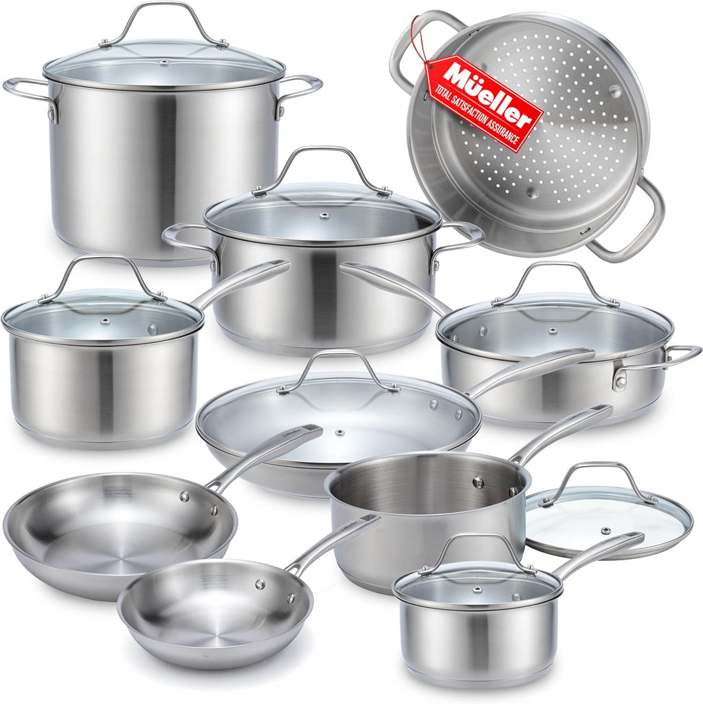 17-Piece Stainless Steel Pots and Pans Set, Tri-Ply Ultra-Clad Pro | Cookware Set, Induction Ready, Oven Safe