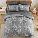 DJY Gray Comforter Set Queen Branch Botanical Bed in a Bag 7 Piece Grey Floral Comforter