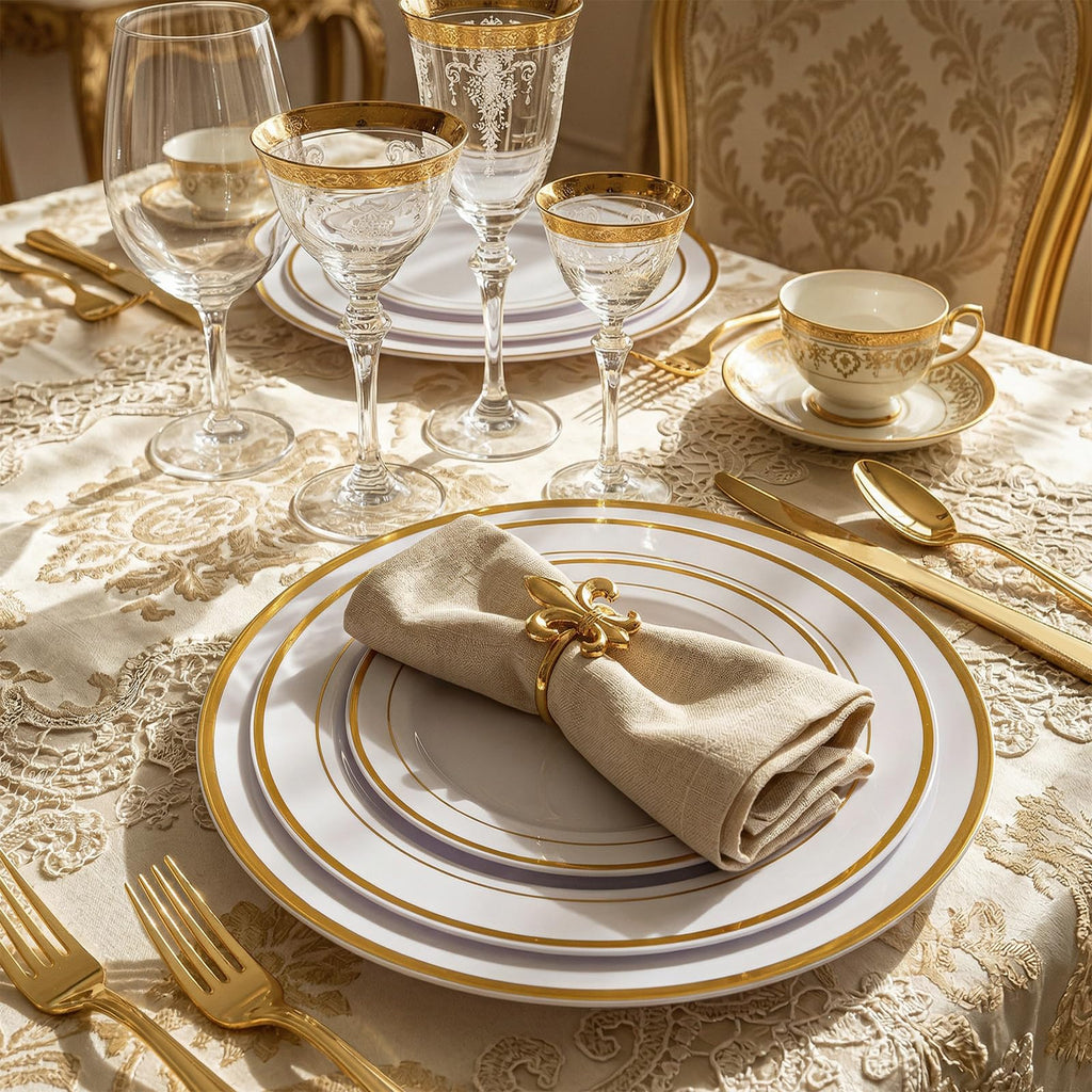 25Pack White and Gold Charger Plates Plastic for Wedding