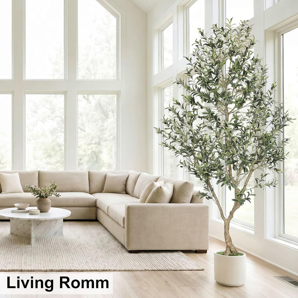 Faux Olive Tree 8ft with Sturdy White Planter, Fake Olive Tree 8ft