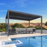 LED Louvered Pergola 94AS 10'x 14' Full Aluminum Frame and Adjustable Roof Integrated Strip Lights for Outdoor Deck