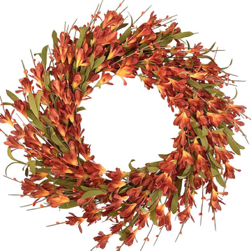 22inch Artificial Forsythia Flower Wreath Spring Summer Fall Wreath Silk Leaves Decoration for Front Door Porch