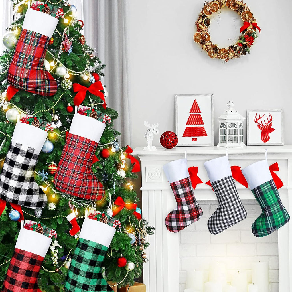 Christmas Stockings Buffalo Plaid for Fireplace,15 Inches - Set of 8