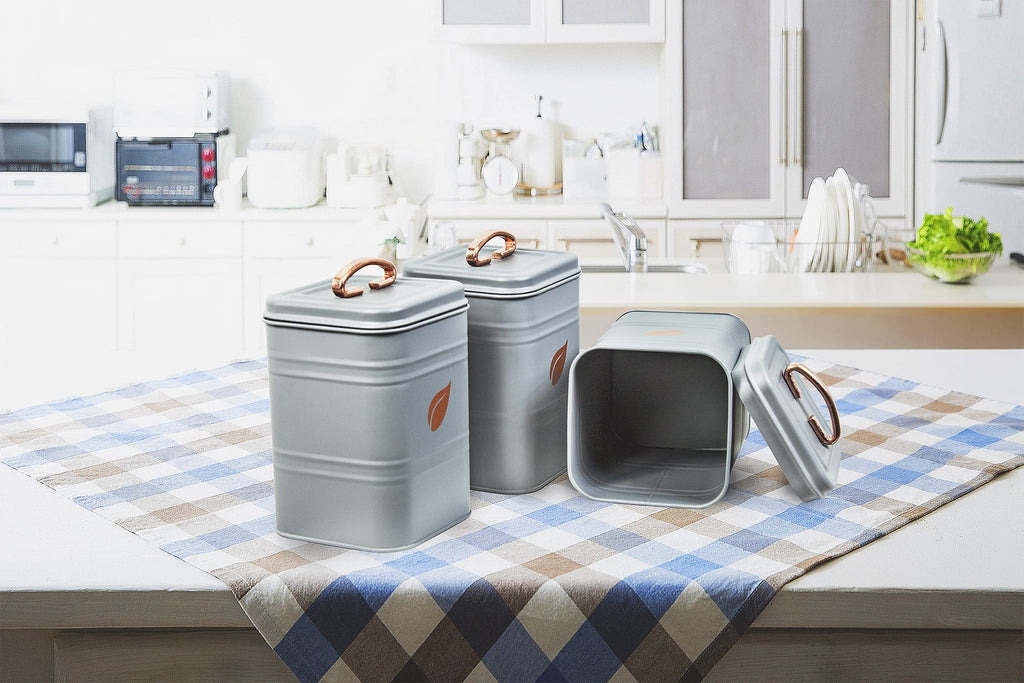 Saf-Care Kitchen Canisters - Farmhouse Grey Kitchen Decoration of Canister Set with Multiple Preservation Purposes by