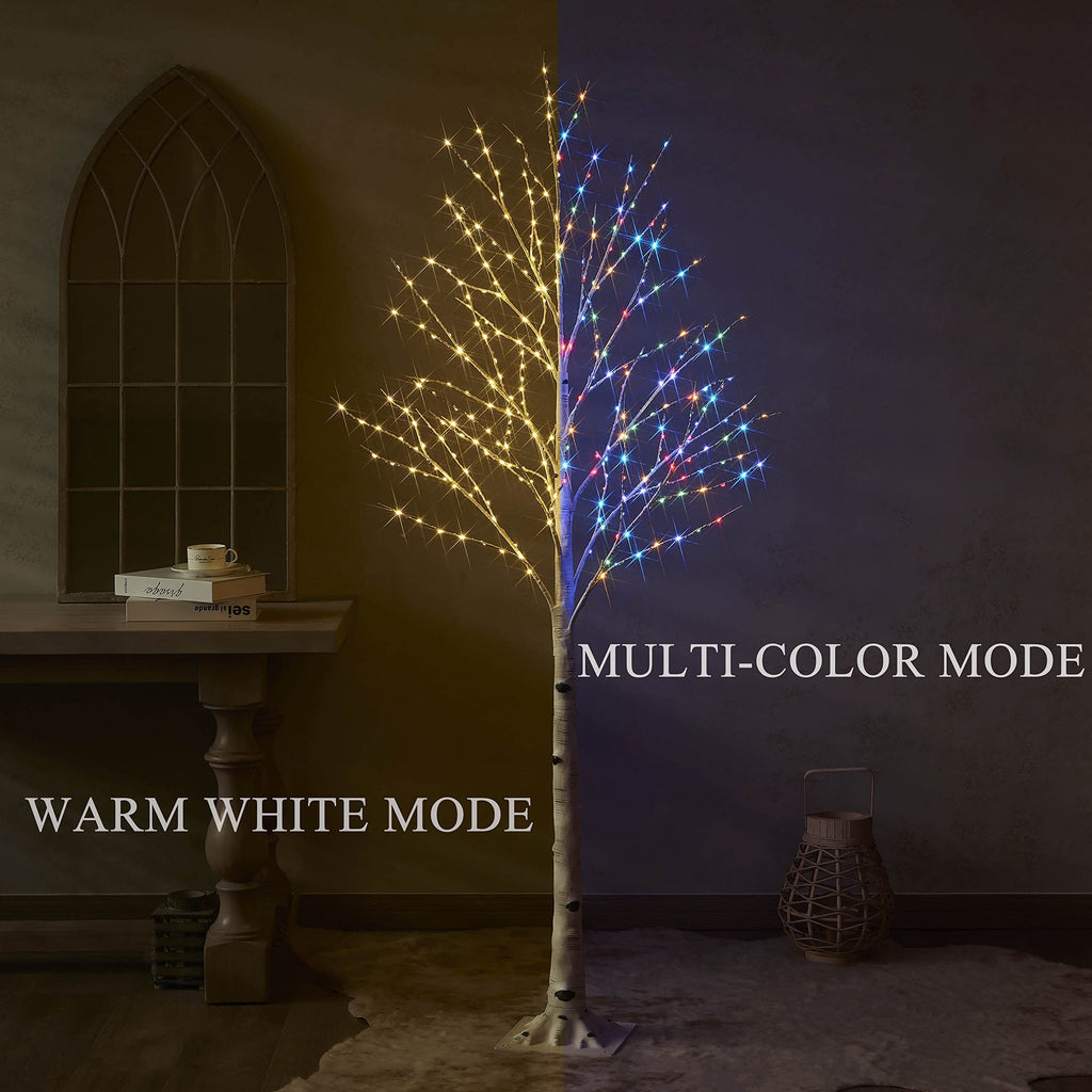 Lighted Birch Tree with 330L Warm White and Multi Color Fairy Lights 8 Functions 6FT, Faux Tree with Lights for