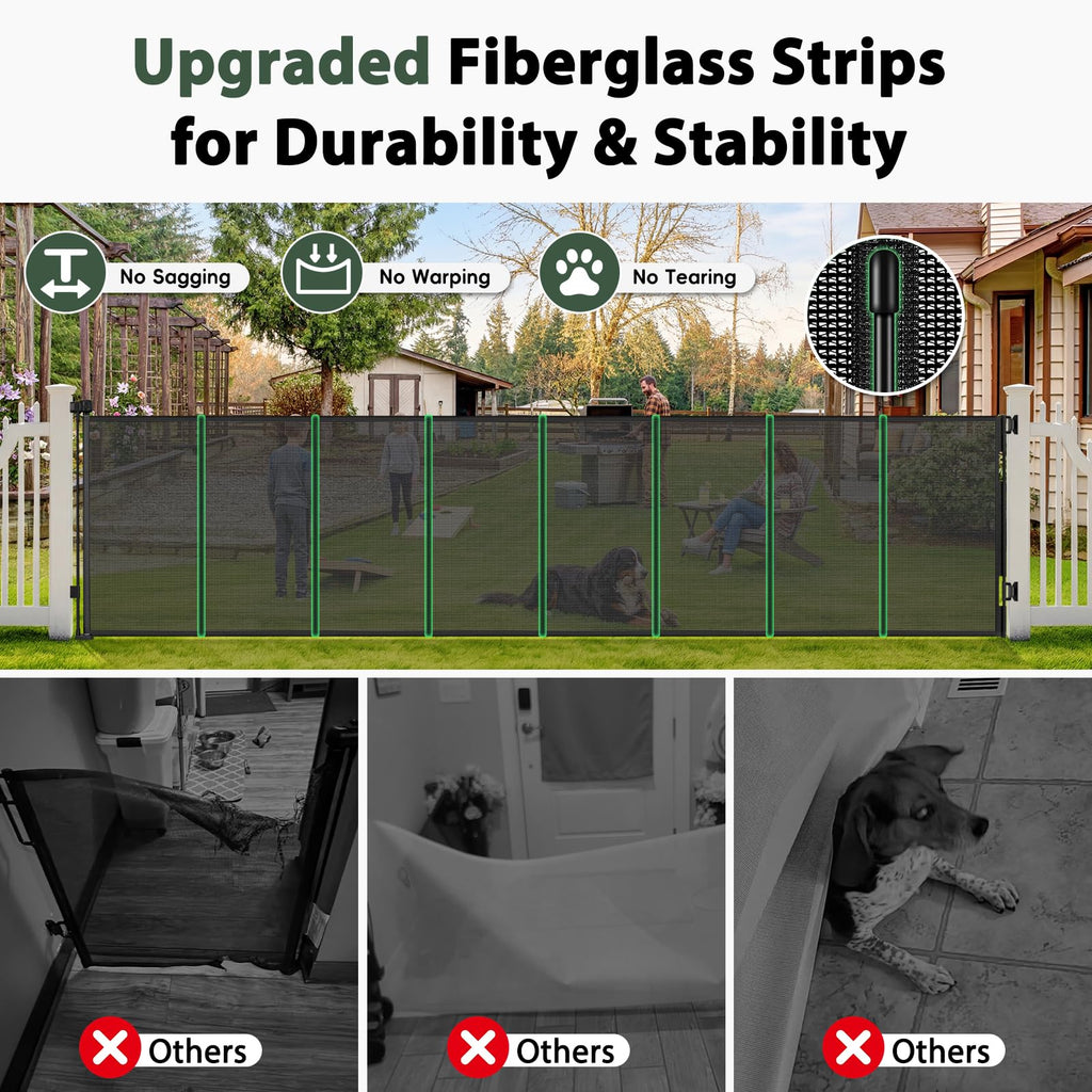 275" Retractable Baby Gates Extra Wide Driveway Gate Garage Fence, Black