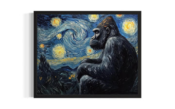 Gorilla Black Framed Art Print Poster, Animal Van Gogh Starry Night Nature Theme Wall art Painting Decor, Art Home