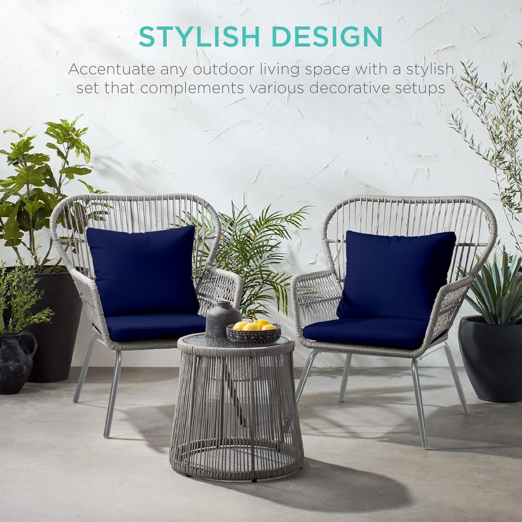 Best Choice Products 3-Piece Patio Conversation Bistro Set, Outdoor All-Weather Wicker Furniture for Porch