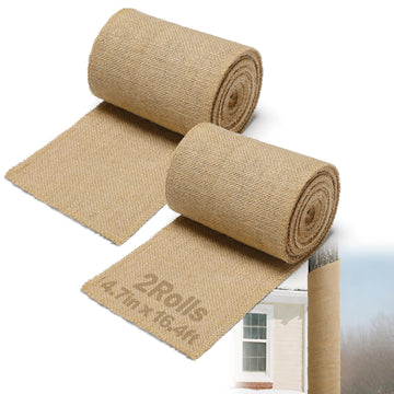 2Rolls 4.7in×16.4ft Natural Burlap Fabric Tree Wraps Protectors for Winter