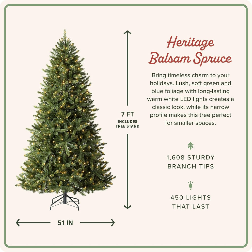 Heritage Balsam Spruce - Artificial Indoor Christmas Tree, Hinged Branches, Holiday Decor, LED Clear