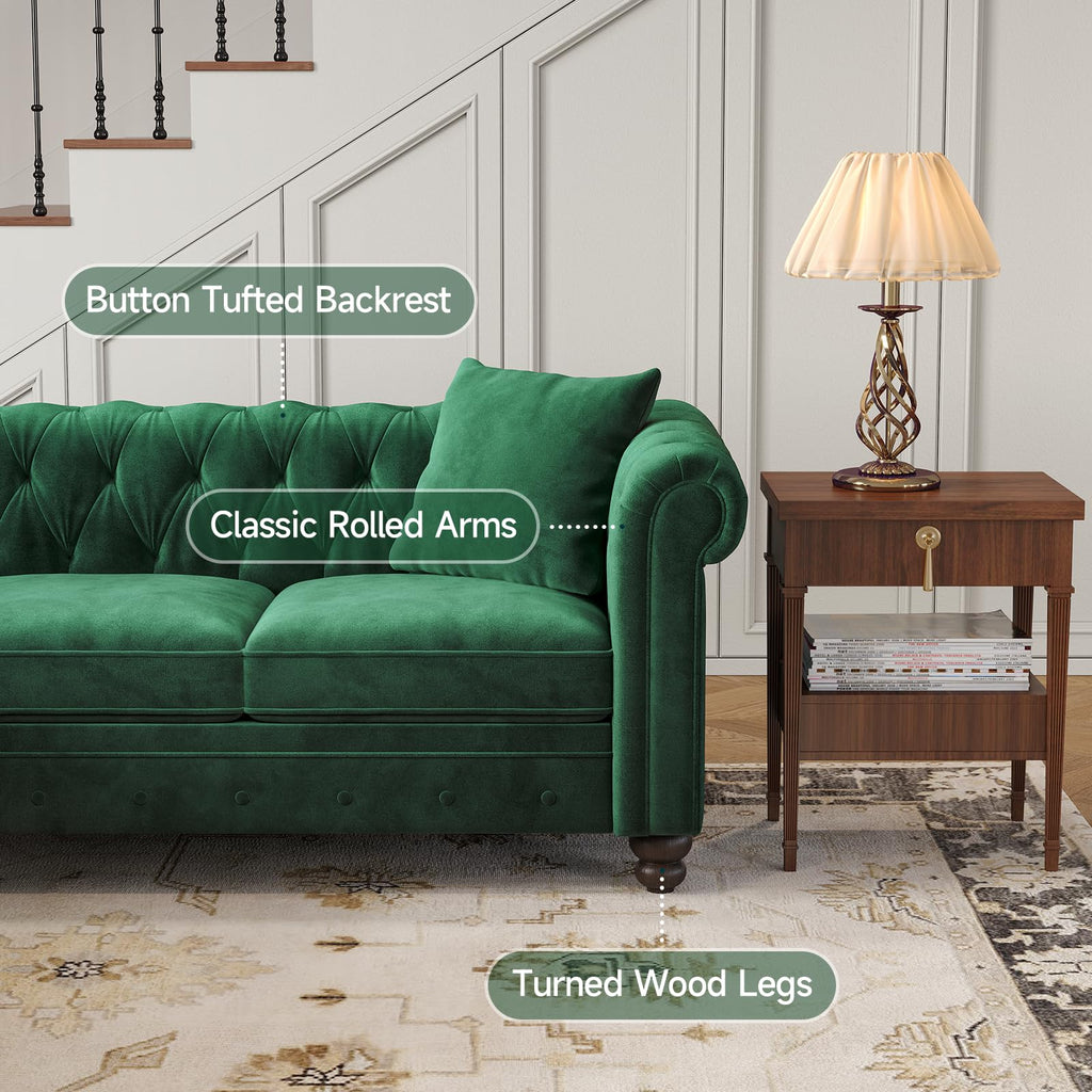 Velvet Chesterfield Sofa, L-Shaped Sectional Sofa with Tufted Back