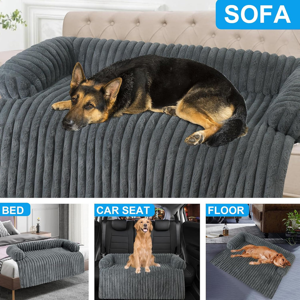 Luxurious Dog Couch Bed, Dog Couch Cover, Couch Protector for Dogs(Grey, L)
