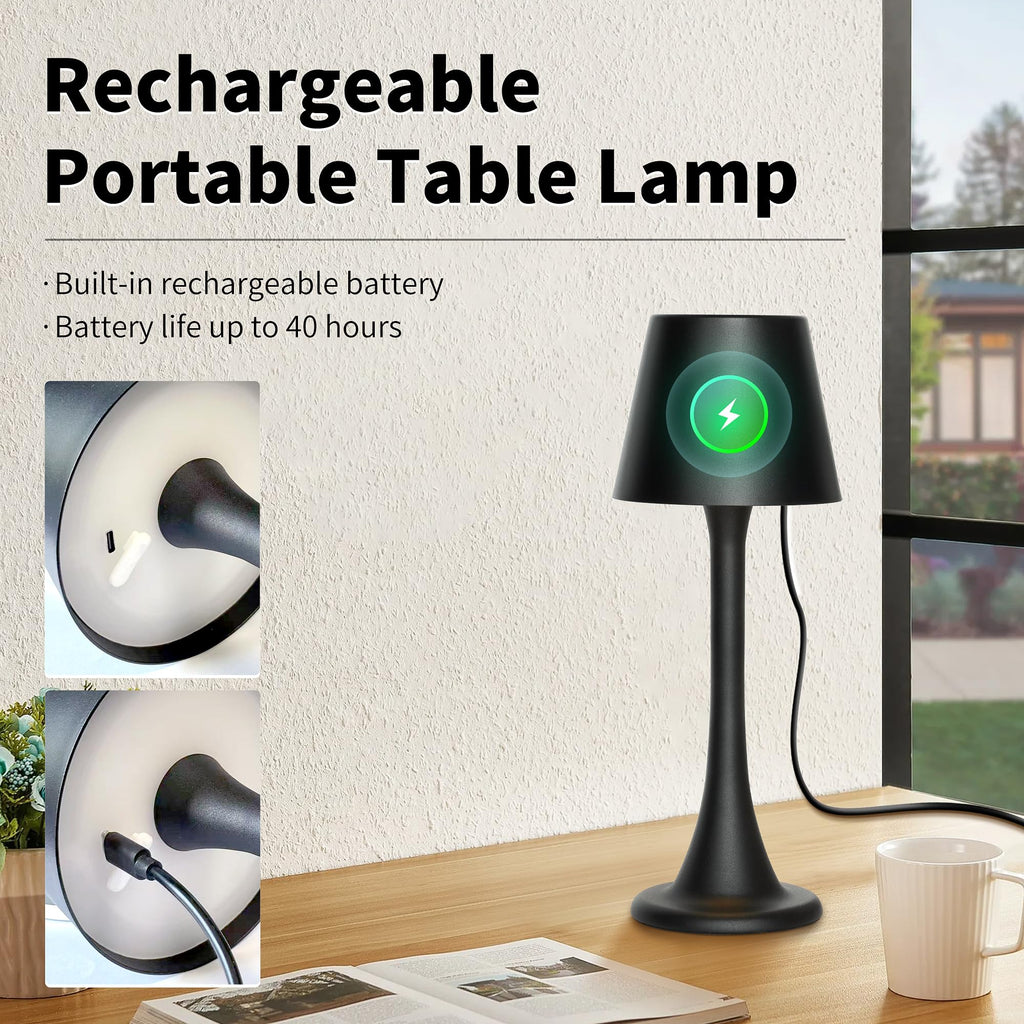 Outdoor Waterproof Cordless Rechargeable Portable Touch Battery Operated Powered Table Lamp for Restaurant Kitchen