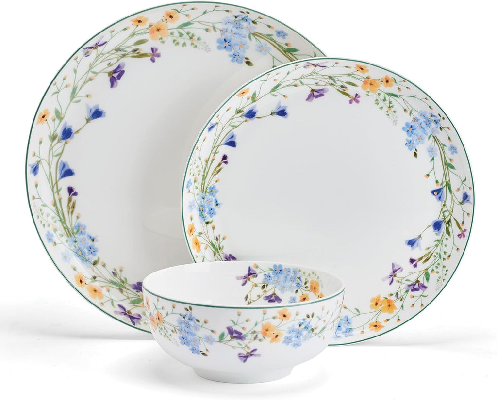Quinn Lightweight Bone China 12 Piece Dinnerware Plate Bowl Set, Service for 4
