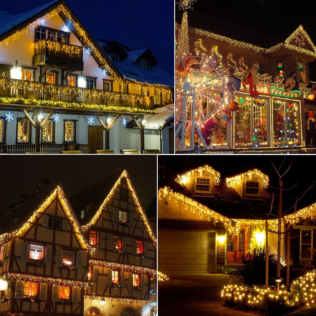 Icicle Christmas Lights Outdoor, 132ft 1280 LED Icicle Lights for Outside, Plug in Twinkle Lights Indoor with 8 Modes